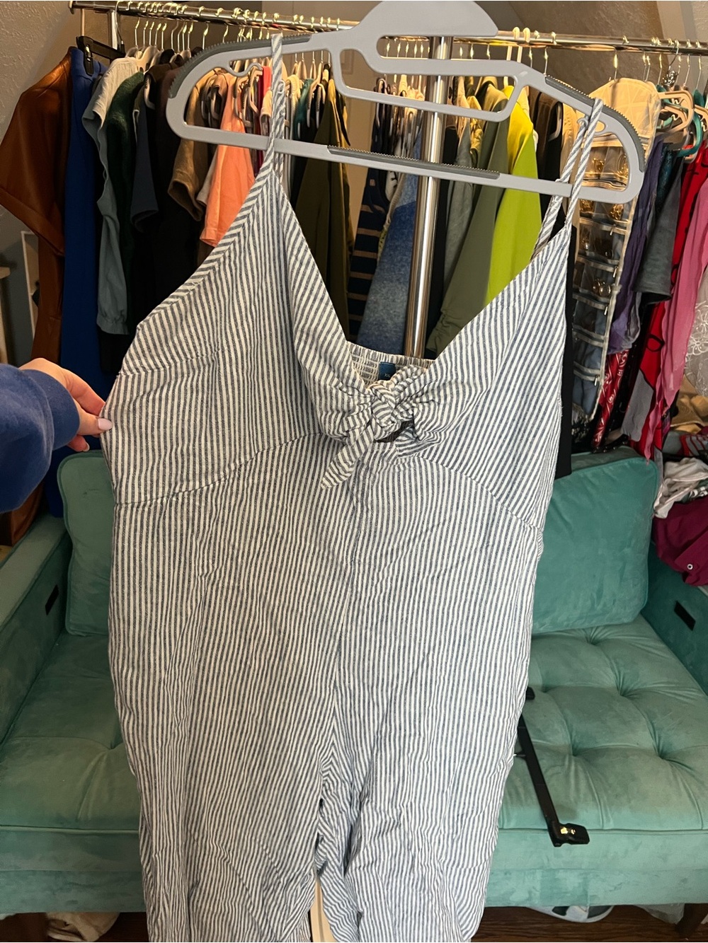 Old Navy Navy and White Striped Knot-Front Jumpsuit